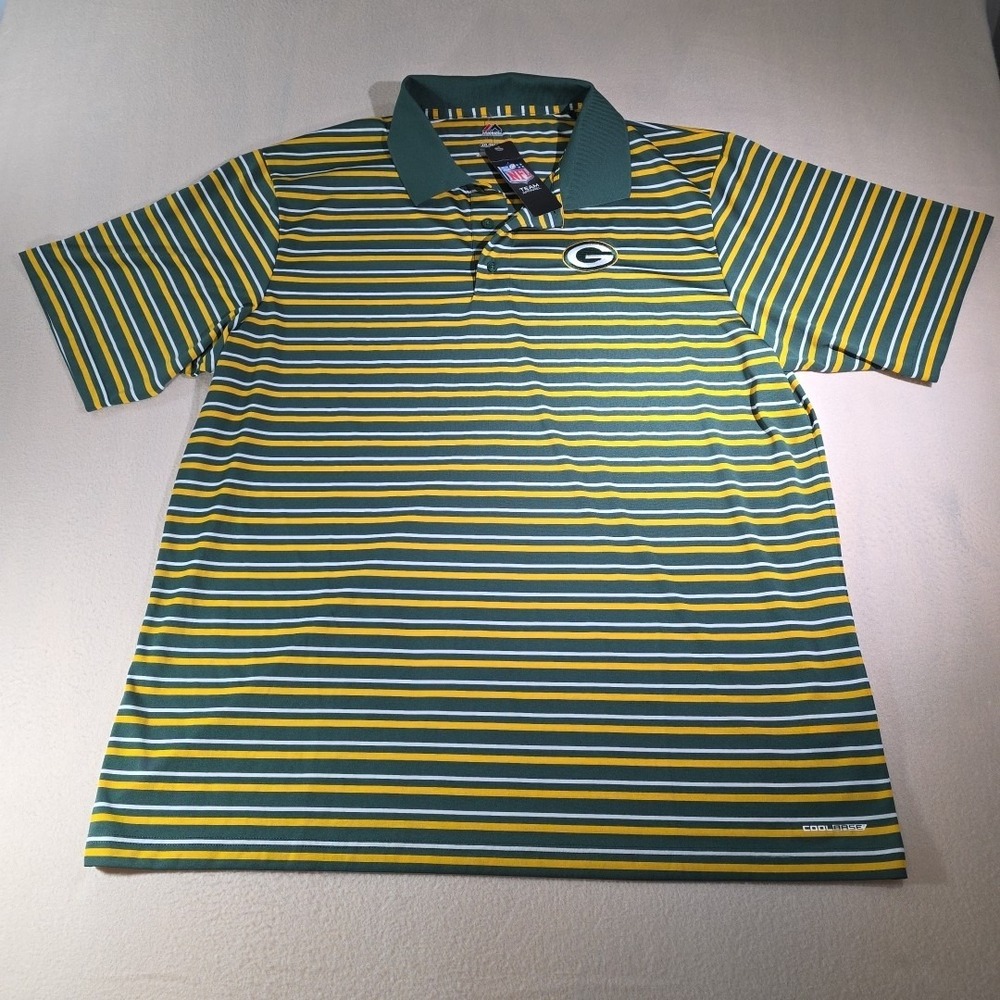 Majestic cool base Green Bay Packers striped polo active wear 2xl